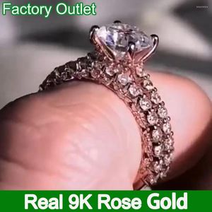 Cluster Rings Custom Real 9K Rose Gold Bridal Set Ring Women Engagement Anniversary Wedding Band Round Moissanite Diamond 1 2 3 4 5 CT