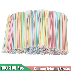 Disposable Cups Straws 100-300 Pcs For Kitchen Plastic Drinking Graduate Party Striped Bendable Elbow Straw Event Alike Supplies