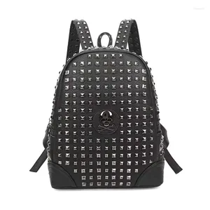 Backpack European And American Fashion Casual Men Women Leather Personality Rivets Skull Travel Bag