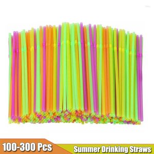 使い捨てカップストロープラスチック製飲料100-300pcs 21cmの長さの蛍光色エルボストローベンダーカクテルキッチンバーパーティー用