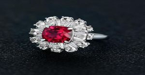 2021 Vintage Real 925 Srebrny Pierścień Pierścień Square Cut 99 mm Ruby Flower Design Luxury Women039S Anniversary Fashion Jewelry5620445