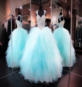 ışıltılı kristal tatlım balo elbisesi quinceanera elbiseler 2019 mütevazı fırfırlar kabarık etekler tatlı on altı balo maskeli balo elbiseler7144996