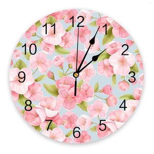 Wall Clocks Spring Peach Blossom Flower Large Kids Room Silent Watch Office Home Decor Hanging Gift