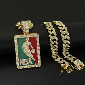 Hip Hop For Men Fashion Crystal Pendant Necklace With Iced Out Bling 13Mm Miami Cuban Chain Choker For Basketball Fans