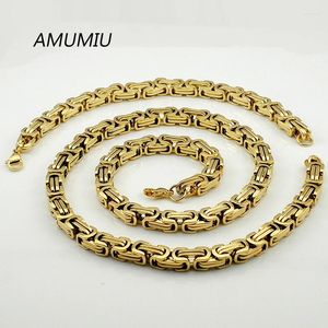 Orecchini di collana set amumiu color oro di colore unico piatto collana bizantina/braccialetto maschile gelizzazione chian link ktz055