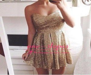 Gold Pailled Sweetheart Mini Cocktail Dress Empire Eine Linie Kurzabschluss -Prom Party Kleid8798296