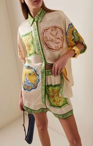 Trendy 2024 Designer Dress New Retro Silk Print Set Beach Vacation Short sleeved Shirts and Shorts