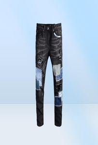 2019 Autumn Mens Rise Patches Nurcy Blue Dżinsy Designer Zakażona odznaka Slim Fit Motorcycle Hole Żebrak Hip Hop Denim Pa8890857