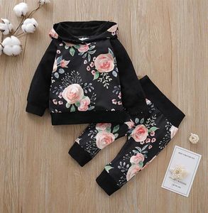 024M Novo Autumn Winter Floral Roupas Conjunto de capuz com capuz Top Pants para criança recém -nascida Criança 2PCS Conjunto 2019 Roupas meninas Y200805049993