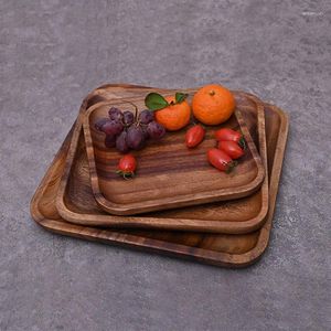 TEA TRAYS Solid Wood Pallet Plate Japanese Style Hushåll Vattenkopp Tray Rektangulär träfruktbakning