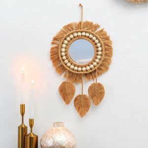Tapestries Bohemian Style Round Wall Mirrors Handmade Macrame Mirror Taperstry Living Room Bedroom Decor Hanging