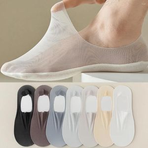 Meias masculinas Silicone não deslizam homens de baixo corte masculino de seda de seda de gelo semestre machos de seda de seda de malha fino respirável verão invisível No Show Sox