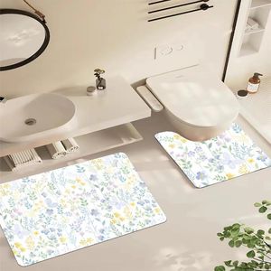 Badmattor 2 st/set badrumsmatta set icke-halk absorberande duschkudd mjukt minnesskum U-formad toalettmatta och rektangelgolvmatta