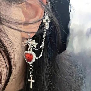 Dungle Küpeler Bowknot geçti All-Matched Love Rhinestones Devil Ear Chain Metal Basit Klipler Bayanlar İçin Uygun