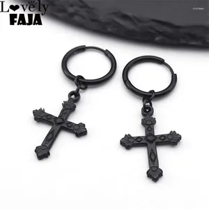 Stud Earrings Goth Cross Detail Hoop Earring For Women Men Stainless Steel Black Color Gothic Punk Dangle Huggies Jewelry EXXXXS03