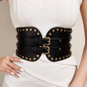 Bälten Fashion Wide Belt Metal Buckle Elastic Waistband Leather Rivet Ultra Chain Corset for Women Dress Girdle