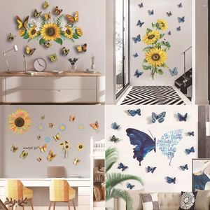 Wall Stickers Sunflower 3D Color Stereo Butterflies PVC Wallpaper Self Adhesive Decor Home Decoration Accessories Mural