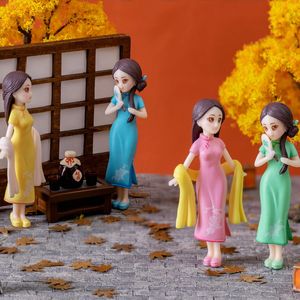 Chińskie Cheongsam Girl Doll 3D Miniaturowe ozdoby DIY Akcesoria Fairy Garden Decoration Figurine