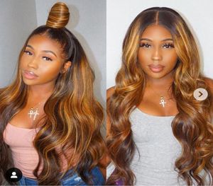 427 Ombre Hightlight Blonde Brazilian Remy Human Hair Lace Front Wigs for Black Women Baby Hair Pre Plucked 134 Bleached Knots5936295