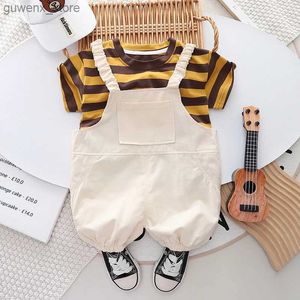Clothing Sets Summer Baby Clothes Suit Children Boys Casual Striped T-Shirt Overalls 2Pcs/Sets Toddler Costume Kids Outfits Infant Tracksuits Y240412