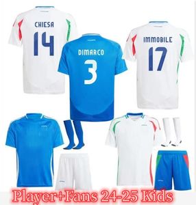 2024 Italia fans EM EM -mästerskap Bonucci Soccer Jerse Jorginho Insigne Verratti 2025 Italia Men Kids Football Shirts Chiesa Barella Chiellini Pellegrini