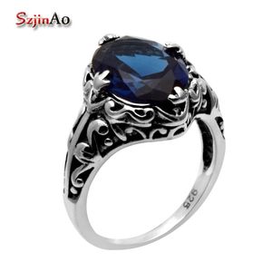 Szjinao tillverkare grossist mode mörk safir stil 925 sterling silver bröllop ringar för kvinnor strassring 240403