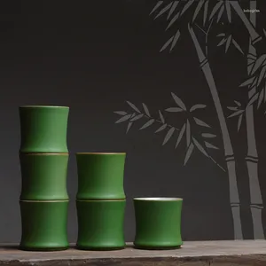Bardak Saucers 80ml Yaratıcı Çin Seramik Açılış Yeşil Güzel Çay Bardağı Seti Bambu Çay Yerheği Tören Çay Fincanı İçin
