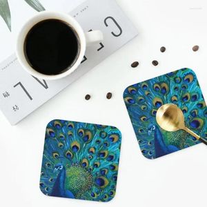 Table Mats Peacock Full Glory Coasters PVC Leather Placemats Waterproof Insulation Coffee For Home Kitchen Dining Pads Set Of 4