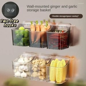 Kitchen Storage Garlic Ginger And Onion Transparent Basket Wall-Hanging Punch-Free Wall-Mounted Box Rack