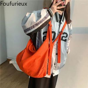 Сумки для талии foufurieux fashion Женщины мужчина Canvas Messenger Bag Студент Студент Школьная сумка большие мощности Tote Orange Crossbody Casual