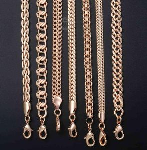 Fanshion 585 Rose Gold Necklace Chain Curb Weaving Rope Snail Link Pärlad kedja för män Kvinnor Klassiska smycken gåvor CNN1B5810920