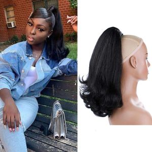 Lydia Tail Warping Synthetic 16" Kinky Straight Hairpiece with Two Plastic Comb Drawstring Ponytail Hair Extension 1B# Black