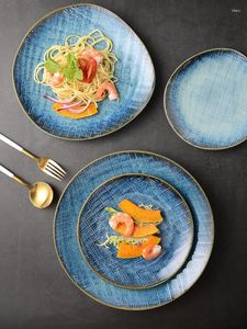 Plates Japanese Creative Western Plate Spaghetti Flat Vegetable Retro Kiln Cold Dish Set Ceramic Tableware