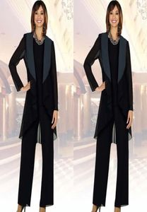 Black Long Jacket Mother of the Bride Pant Suits with Long Sleeve Plus Size ThreePiece Mothers'Dresses Formal