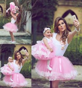 2019 Cute Short Prom Dresses for Mother and Daughter Match Ball Gown Tulle Applique Summer Dress Party Cheap2790431