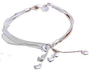 Wholesale-Fashion Charm 925 sterling Silver Muti Line Bracelets Chain Hearts Braclets For Women Jewelry Pulseras de Plata 925 H0675513350