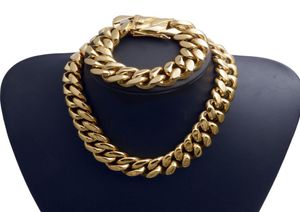 22 mm übertriebene Superweite Männer Kubanische Verbindung Kette Jewlery Set Hip Hop Edelstahl Halskette Halskette Armband 18K Gold plattiert 16q1328912