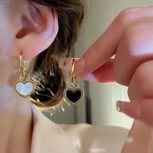 Dangle Earrings Gold Color Acrylic Heart Pendant Round For Women Fashion Reversible Shell Hoop Trend Jewelry Accessories