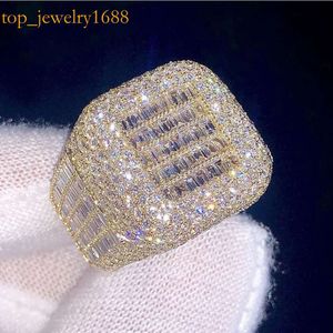 Aaa Gems Mens Iced Out Baguette Diamond Engagement Sier Vvs Moissanite Champion Custom Hip Hop Ring
