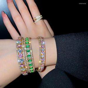 Bangle Green Rhinestone Bracelet Women's Fashion Sparkly Hyperbole Crystal Opening Bracelets & Bangles Wristband Jewelry Gifts