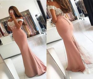 Sexy 2016 Off ramion Backless Sukienki na studniówkę popularne koronki z kości słoniowej różowe satynowe suknie imprezowe syreny na zamówienie Chiny en92463933631