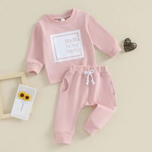 Hose weich lässige neue Mädchen Jungen Jungen Kleidung Herbst Winter Kleinkind Infant 2pcs Outfit Langarm Buchstabe Print Sweatshirt Hosen Set Set