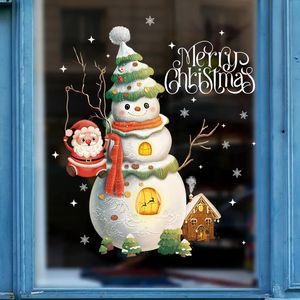 Cartoon Merry Christmas Window Stickers Santa Claus Xmas Tree Unicorn Glass Decal Christmas Decorations for Home 2024 Year 240408