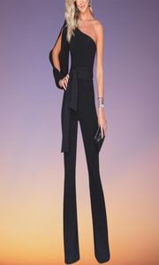Parti Seksi Sürenler Kadın Tulum Uzun Kollu Bir Omuz Tulumu Zarif Akşam Giyim Siyah Resmi Tulumlar Sashes5398887