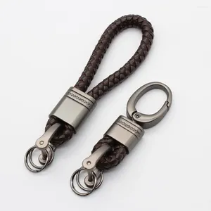 Nyckelringar Faux Leather Rope Keychain för bilhandvävd spänne nyckelringar par auto present löstagbara metall lyxkedjor