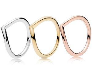 Polished Wishbone Ring 18K Yellow gold plated Rings Original Box for 925 Silver Rose gold Women Wedding Ring sets6861808