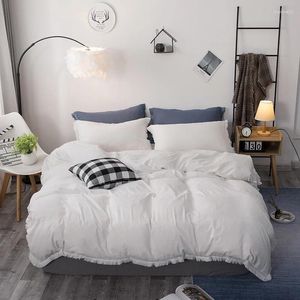 Bedding Sets Pure Color Washed Cotton Handmade Tassel Lace Duvet Cover Pillow Three-piece Set In Various Sizes