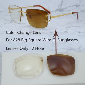 Fotochromiska linser Två färger Linser 4 Säsong Interchangble -lins Färg Byt Big Square Lens för Carter 828 Wire C Glasses Frame 2 Hole