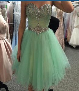 Real Pos Mint Green Short Prom Homecoming Dresses 2019 Beads Crystal Sweetheart Mini Tulle 8th Grade Graduation Party Gown7952139