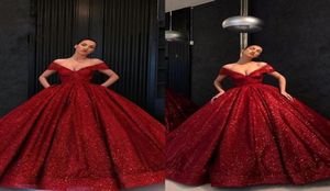 2020 Glitzer Pailletten Wein Red Evening Quinceanera Kleider Ballkleid gegen Halskappe kurze Ärmel mit Taschen Geburtstagsfeier für2419602